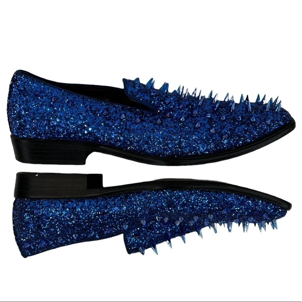 After Midnight Men’s Royal Blue “Ultra Spikes” Sequined Dress Loafer Shoes - Picture 2 of 15